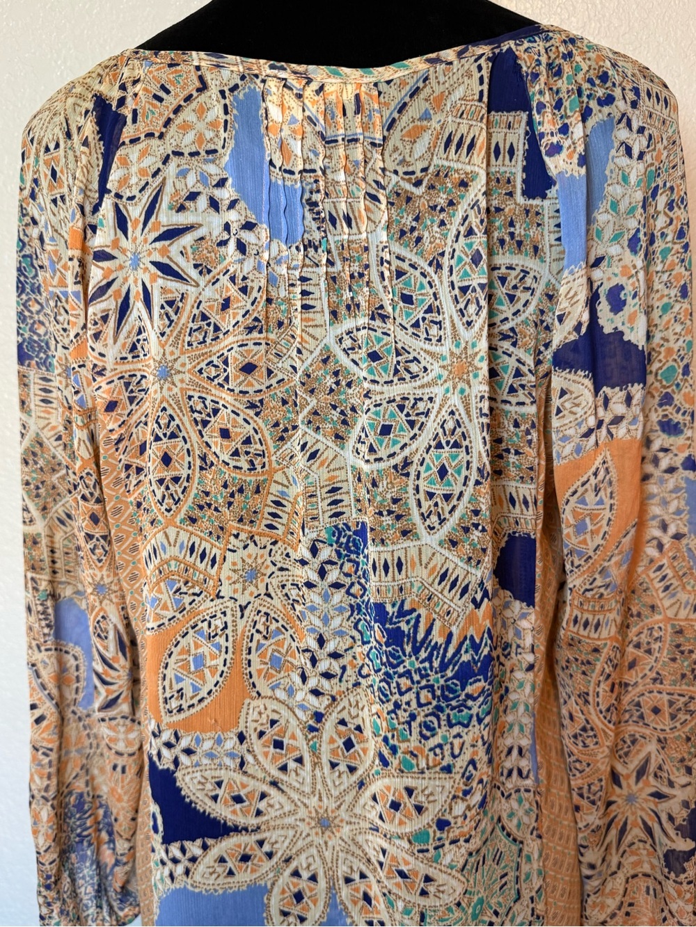 Anthropologie Meadow Rue Roselle Peasant Blouse Crochet Insert Semi Sheer Large - Picture 8 of 14